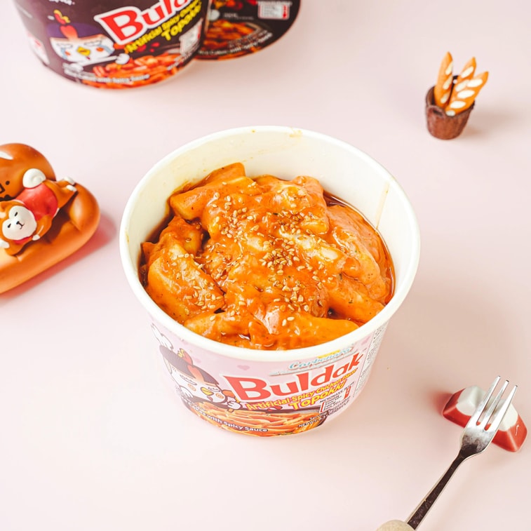 Korean Buldak Carbonara Topokki - Spicy Chicken and Cheese Flavor,6.31oz*3【Trending on TikTok】【Value Pack】
