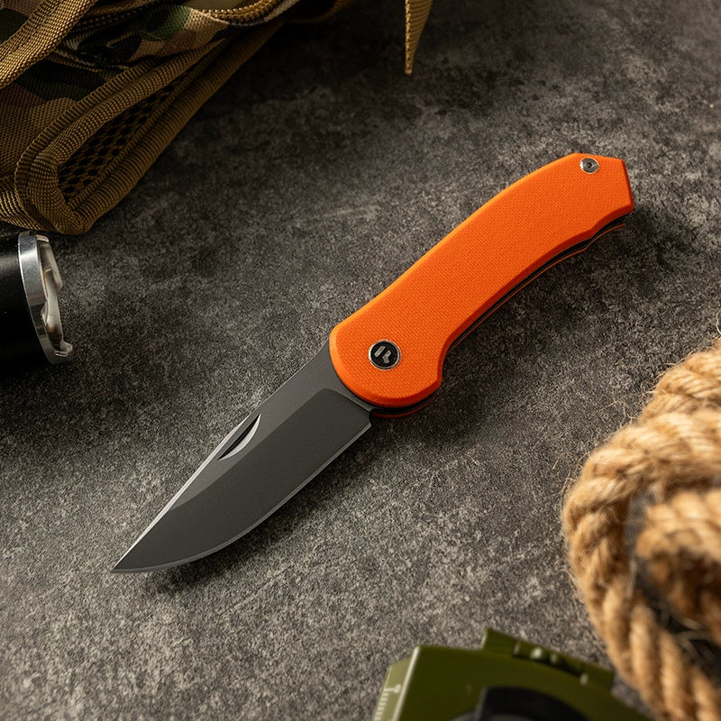 D2 steel folding knife handle detail