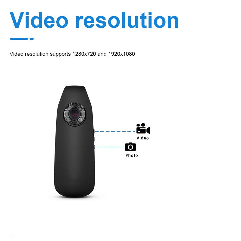 Infographic showing the Tactical Outland body camera supports 1080p FHD and 720p HD video and photo modes.