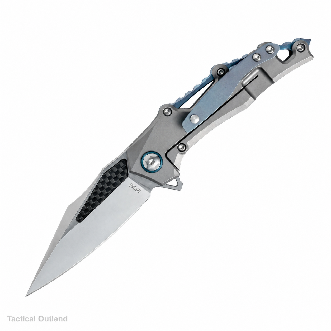 M390 titanium folding knife white-background product view