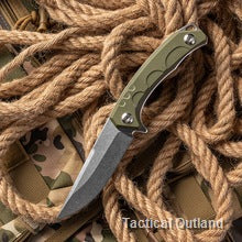 D2 steel fixed-blade outdoor knife on a rope and field gear