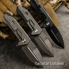Titanium Damascus folding knives on tactical outdoor gear