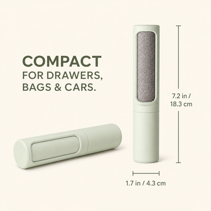 Dimensions of compact retractable pet hair remover brush for travel and home storage
