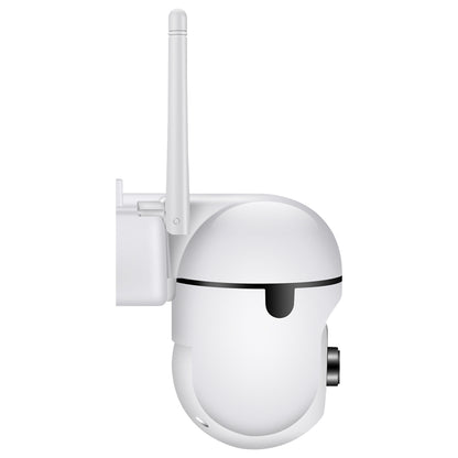 Side profile of a white 1080p HD outdoor WiFi security camera with its dual antennas and mounting bracket, shown against a solid white background.