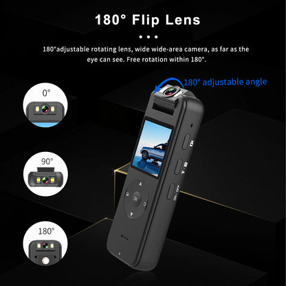 Ultra-versatile 180-degree flip lens on a 4K body camera allowing for adjustable recording angles from front-facing to selfie mode.