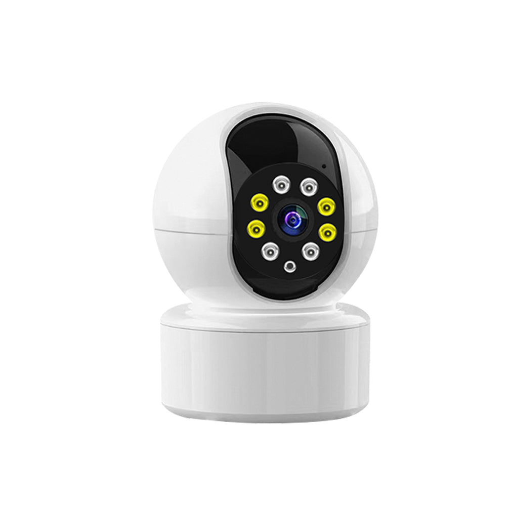 Side profile of the Tactical Outland Smart WiFi Camera showing the 360-degree pan and tilt rotation design.
