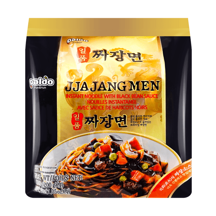 Korean Jjajangmen Noodles with Black Bean Sauce - Instant Ramen, 4 Packs
