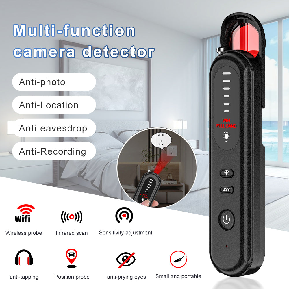Professional 9-in-1 multi-function hidden camera detector for anti-spy, anti-location, and anti-eavesdropping protection.