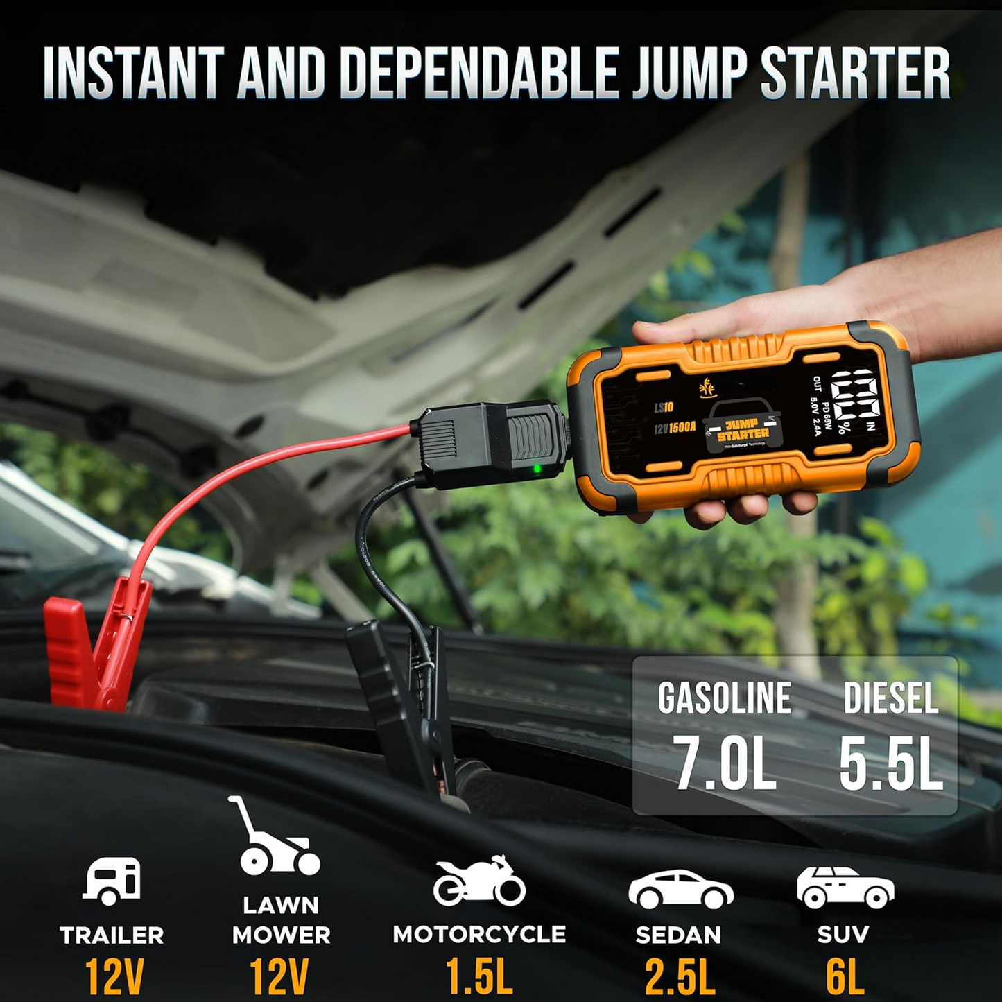 Portable Car Battery Jump Starter 1500A | EcoNour Battery Booster