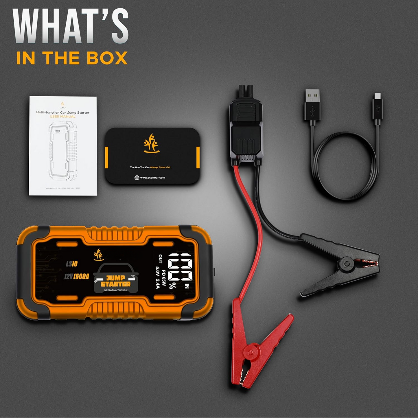 Portable Car Battery Jump Starter 1500A | EcoNour Battery Booster