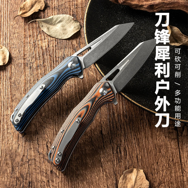 Damascus VG10 folding survival knife for camping and outdoor utility