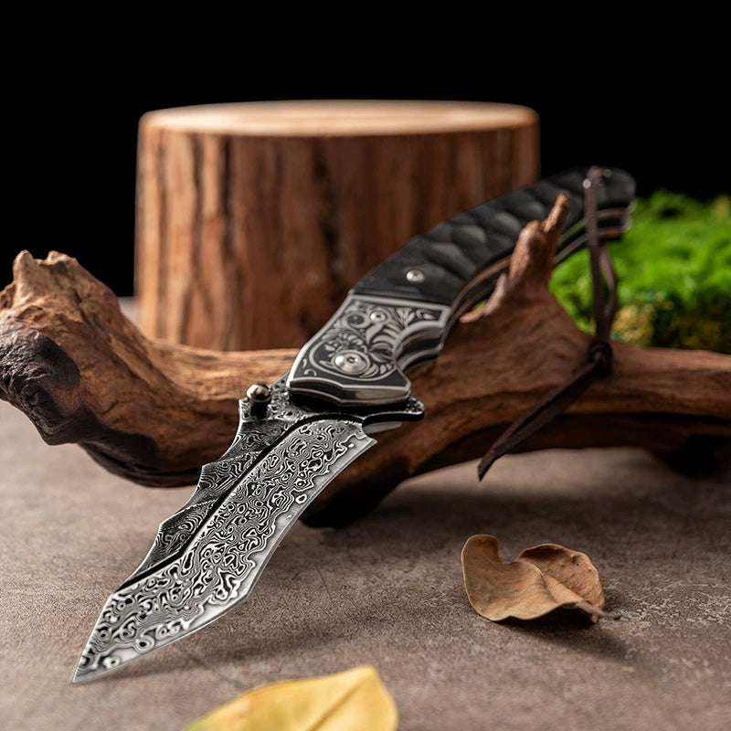 VG10 Damascus Tactical Folding Knife detail view