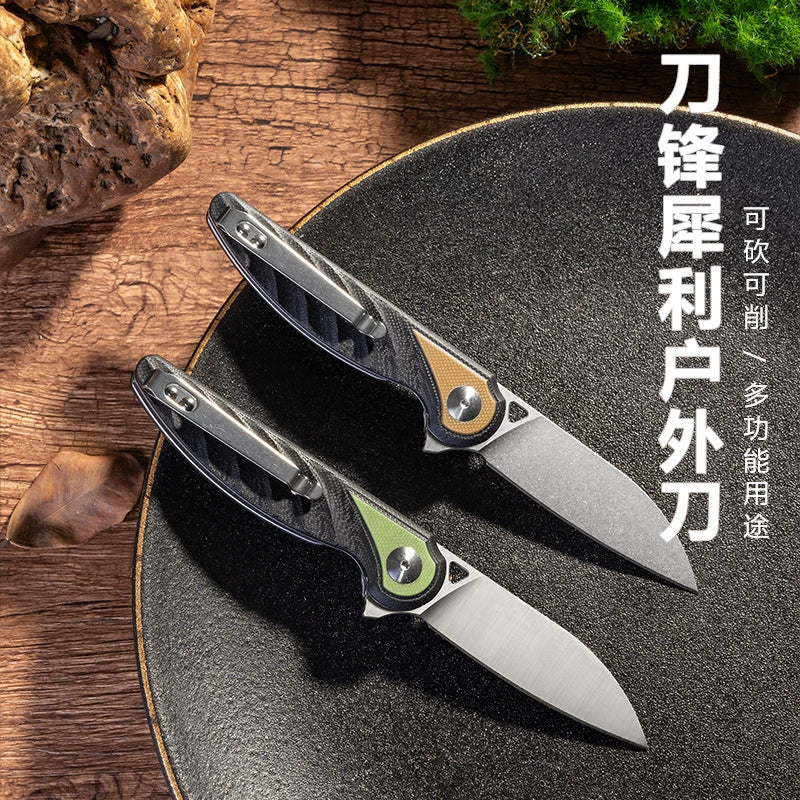 D2 steel G10 folding knife shown open