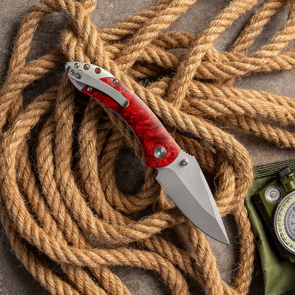 Titanium-alloy folding knife handle and blade detail