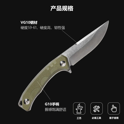 Portable D2 steel knife shown for outdoor utility