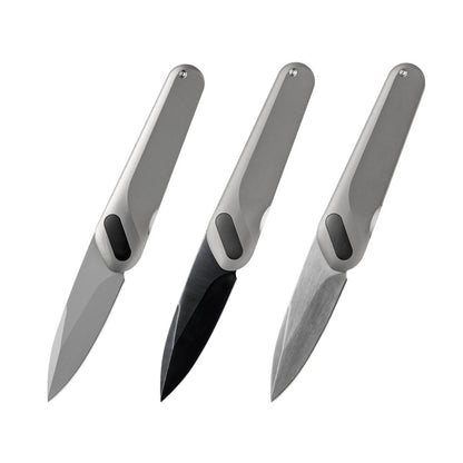 Three VG10 titanium-alloy folding knives in a clean product view