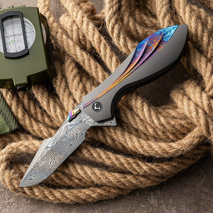 VG10 Damascus Folding Survival Knife detail view