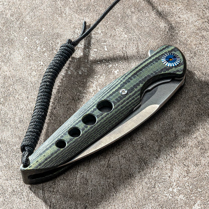 Green Pattern Damascus VG10 Folding Knife detail view