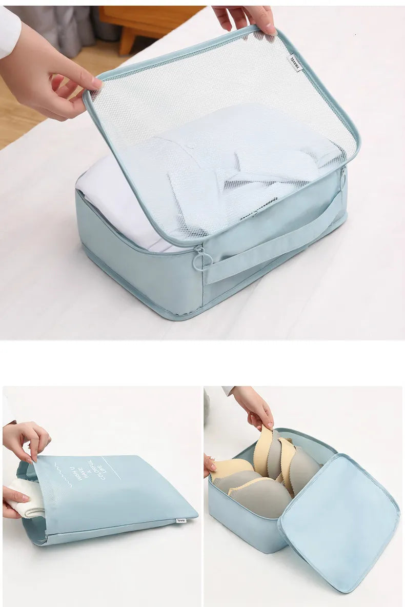 Mesh packing cube with zipper opening and divided storage sections
