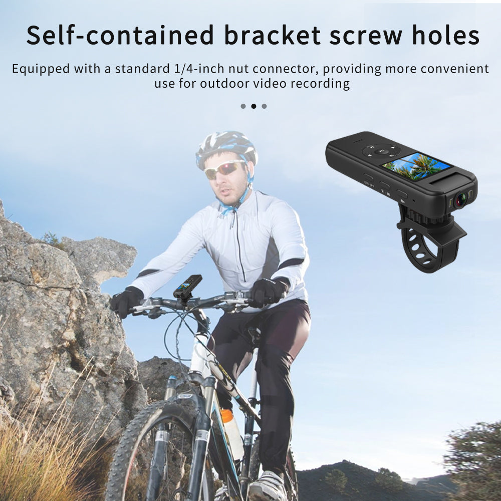 Tactical Outland 4K camera mounted on bicycle handlebars using the standard 1/4-inch nut connector for hands-free outdoor sports recording.