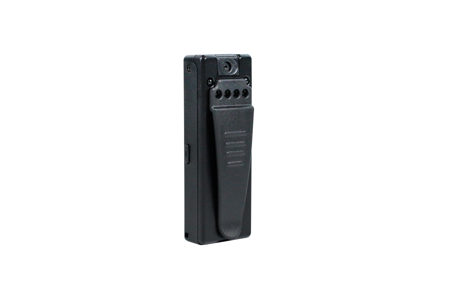 Back view of the Tactical Outland Pro camera featuring the 90-degree rotatable lens and industrial-strength clip.