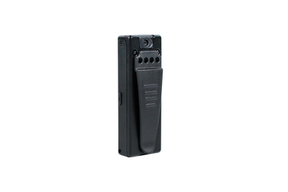 Back view of the Tactical Outland Pro camera featuring the 90-degree rotatable lens and industrial-strength clip.