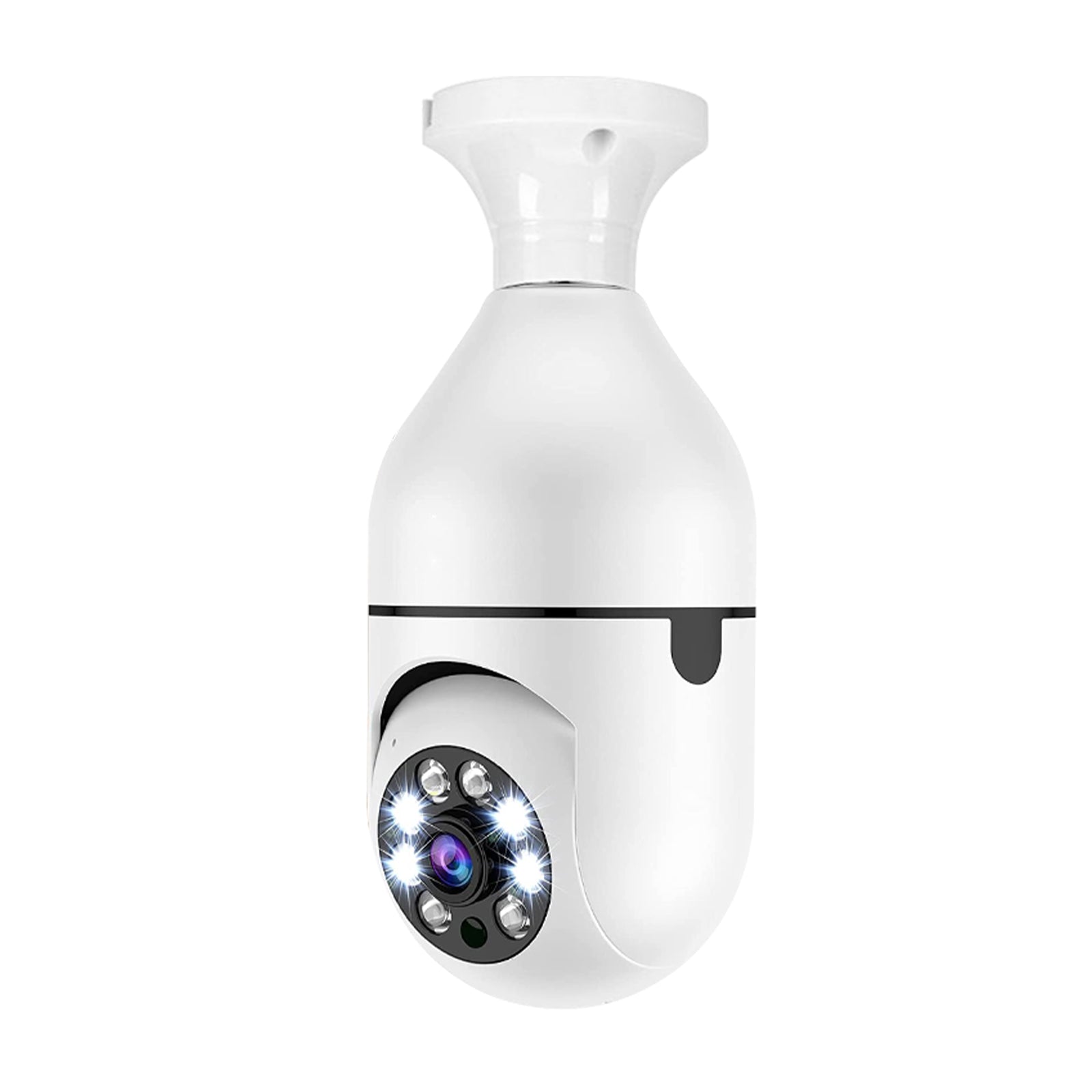 Close-up of the standard E27 screw base of the smart security camera for easy light socket installation.