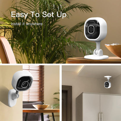 Collage showing the camera installed on a table, mounted on a wall, and fixed to a ceiling.