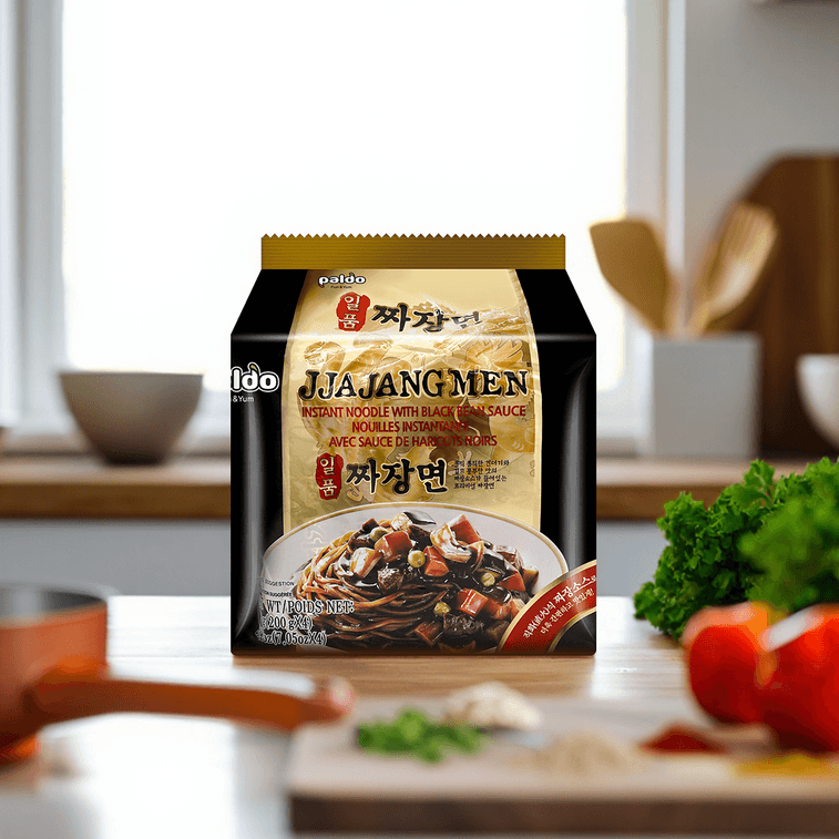 Korean Jjajangmen Noodles with Black Bean Sauce - Instant Ramen, 4 Packs