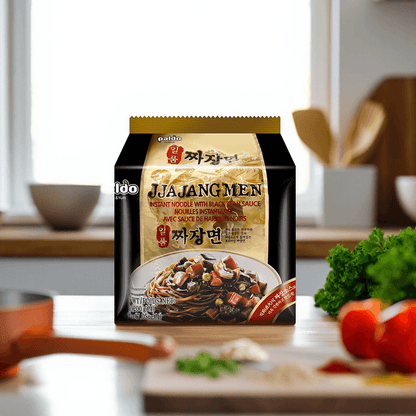 Korean Jjajangmen Noodles with Black Bean Sauce - Instant Ramen, 4 Packs