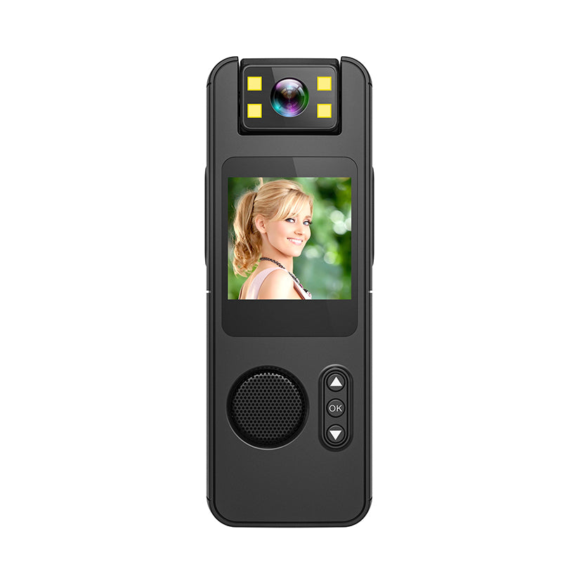 Front view of the Tactical Outland Pro Body Cam showing HD lens and speaker.