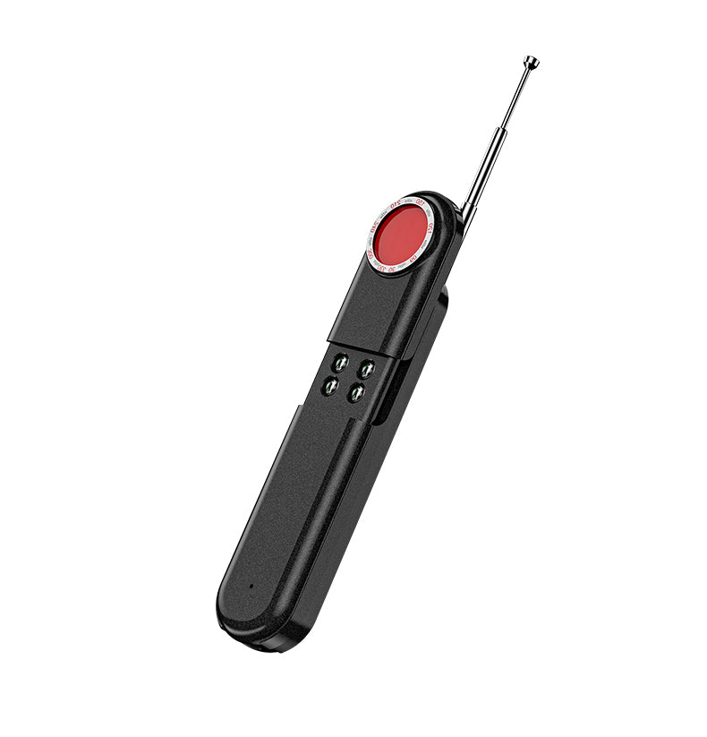 Close-up of the handheld anti-spy device highlighting the infrared viewfinder for privacy security.