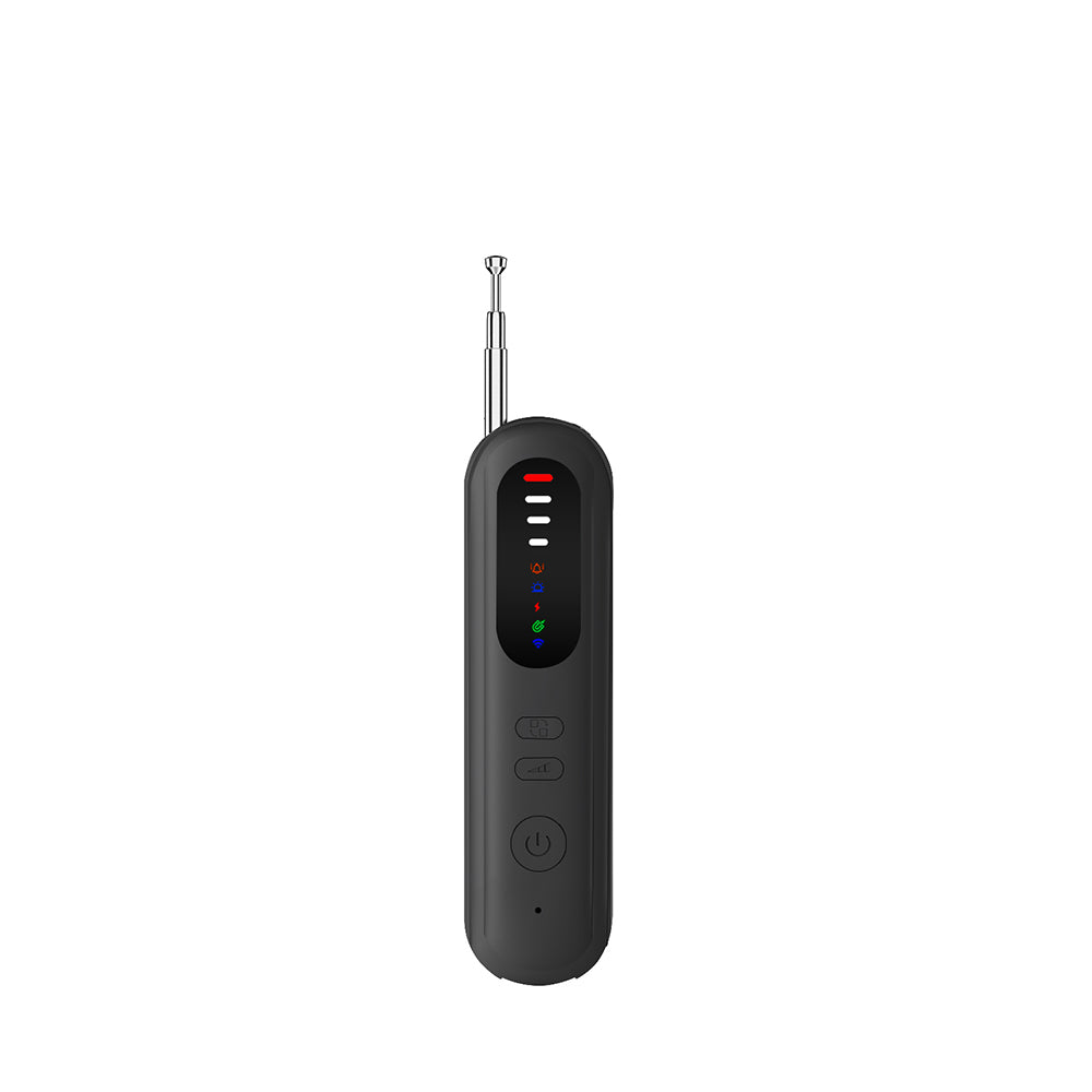 Handheld GPS tracker detector with a top-mounted antenna, designed for sensitive magnetic field and wireless signal scanning.