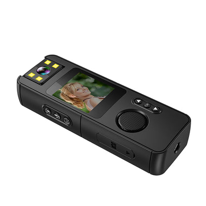 Durable body camera with easy-access recording and menu navigation buttons.
