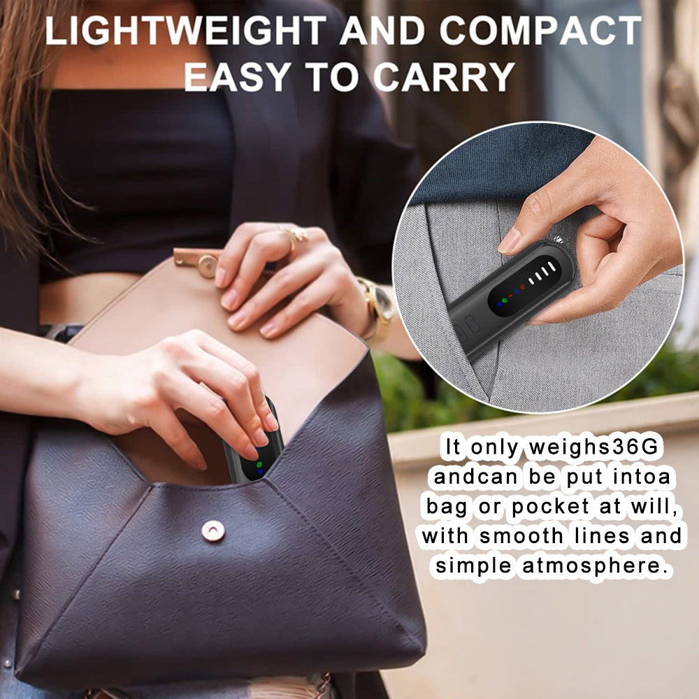 Lightweight 36g portable bug detector that fits easily in a purse or pocket for on-the-go privacy protection.