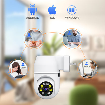 Diagram showing multi-user support for Android, iOS, and Windows devices to view the camera feed simultaneously.