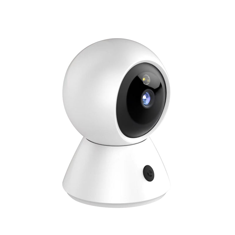 Right-facing three-quarter view of the 1080P smart camera, highlighting the rotatable gimbal base and black lens housing.