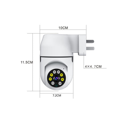 Technical dimensions chart for the socket security camera showing height of 11.5cm and width of 7.2cm.