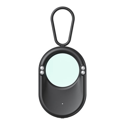 Front view of a black portable spy camera detector showing the infrared filter lens and LED sensors.