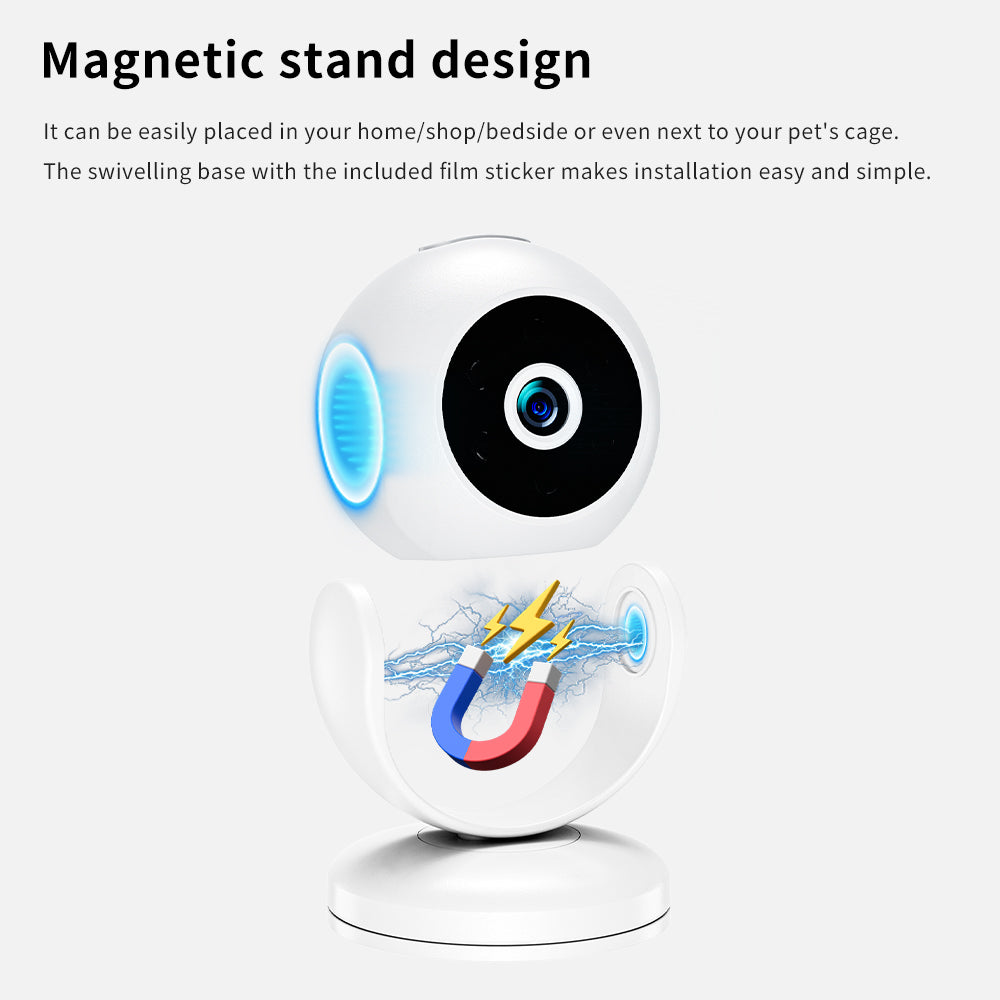 Portable mini security camera for travel, office, and versatile indoor mounting options.