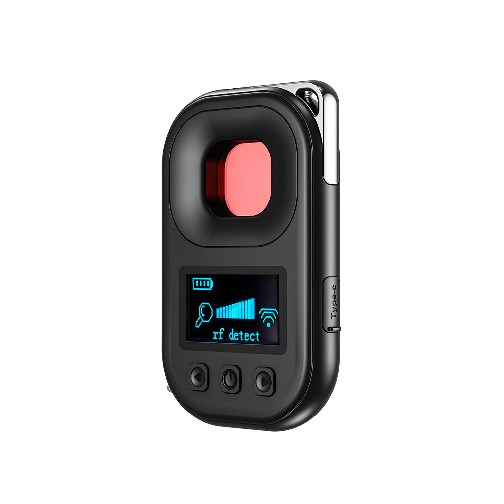 Angled view of the Tactical Pro bug sweeper showing its compact, ergonomic design and Type-C charging port.