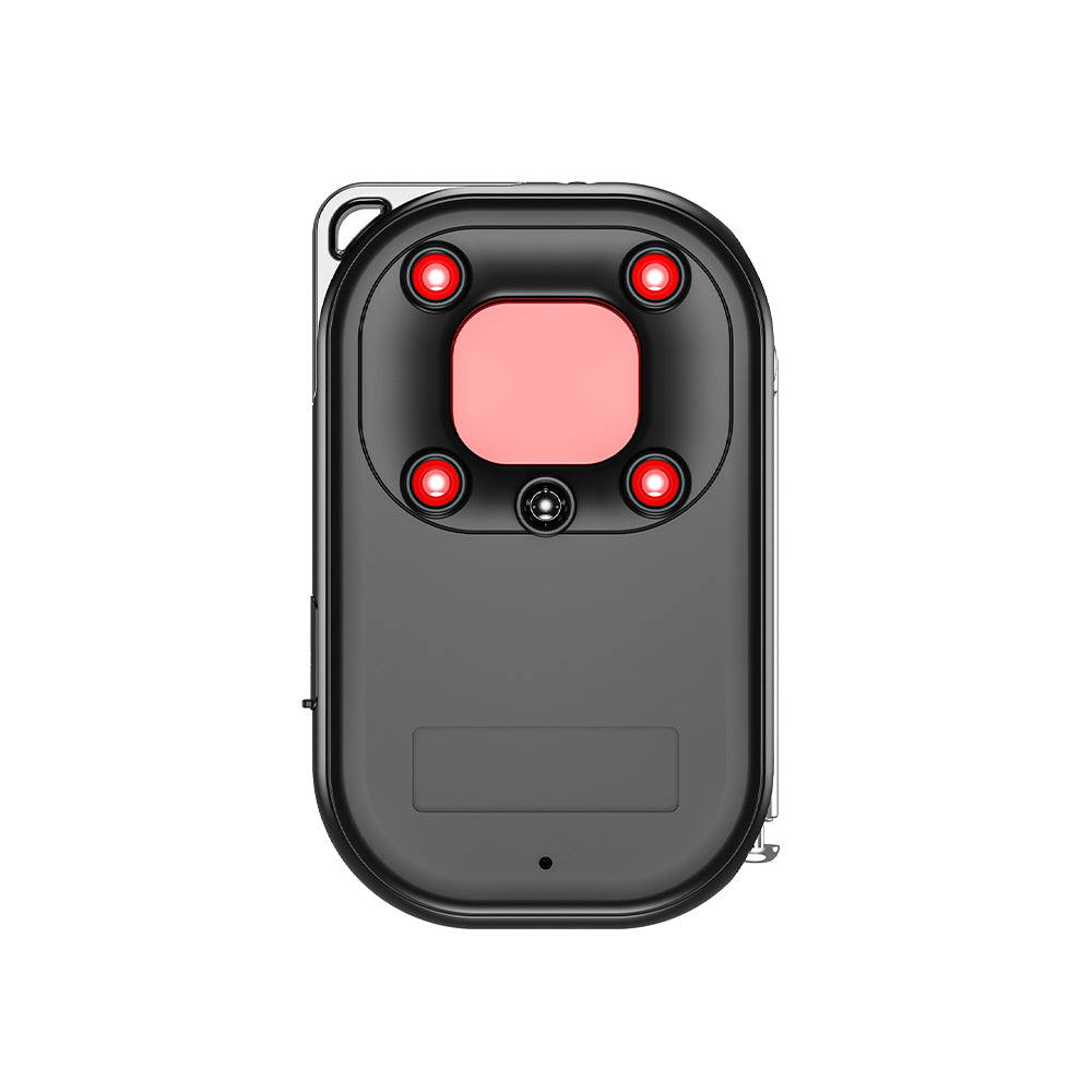 Back view of the Tactical Outland Pro anti-spy detector featuring the specialized red viewfinder and 4-point infrared LED array.