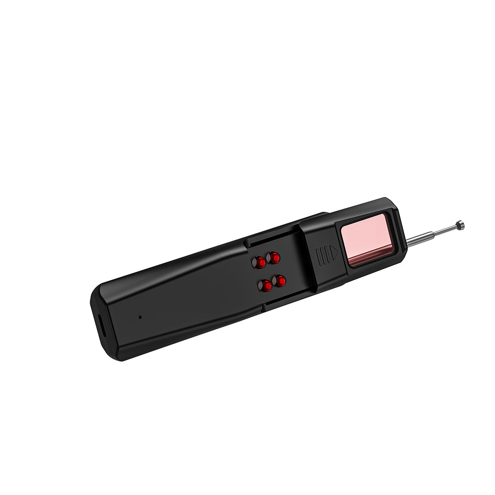 Front view of a professional RF signal detector showing LED sensitivity indicators and control buttons.