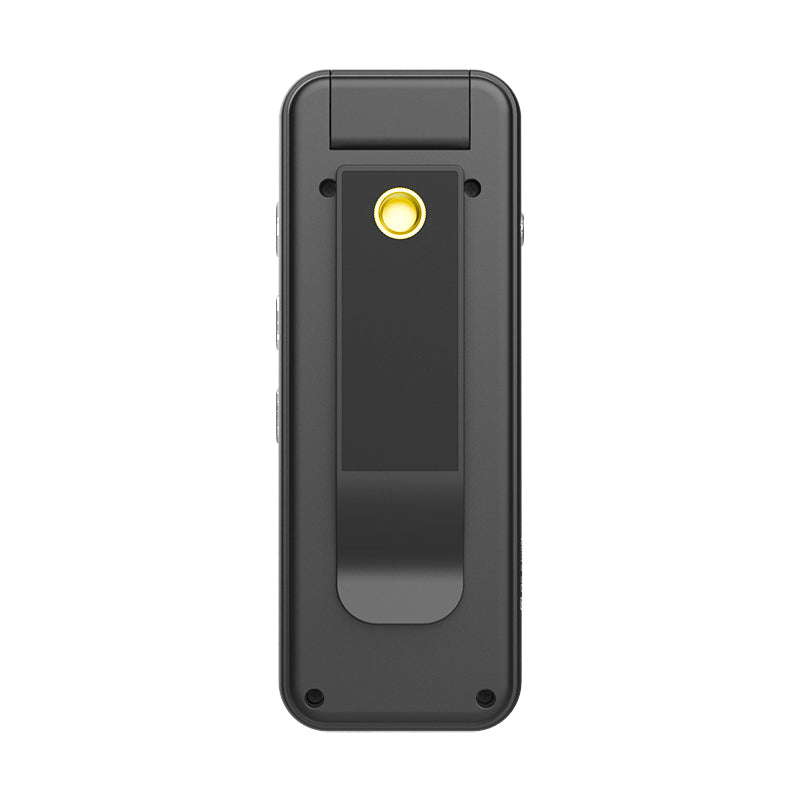 Rear profile of the Tactical Outland 4K camera highlighting the 180-degree rotating lens mechanism.