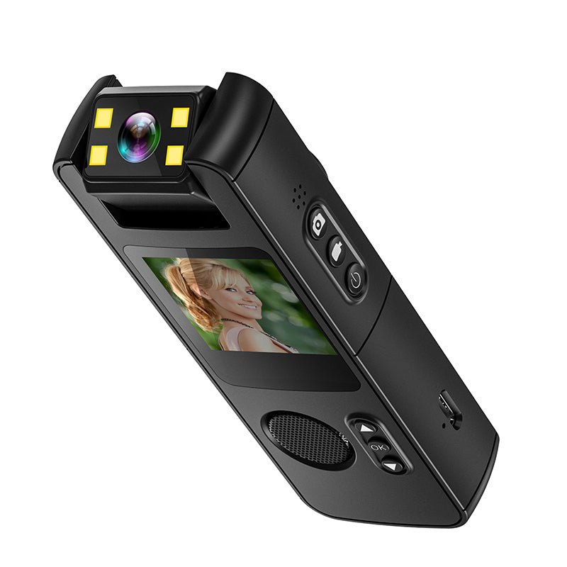 1080P Tactical Body Camera with 180-degree rotatable lens for security professionals.