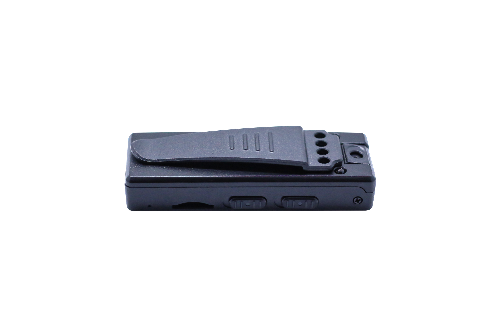 Side profile of the Tactical Outland body camera highlighting the tactile recording buttons and slim design.