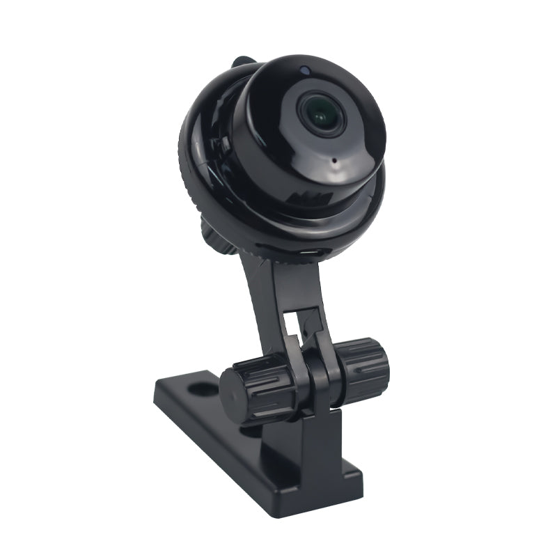 Three-quarter front view of the Tactical HD mini camera, ideal for use as a covert nanny cam on a shelf.