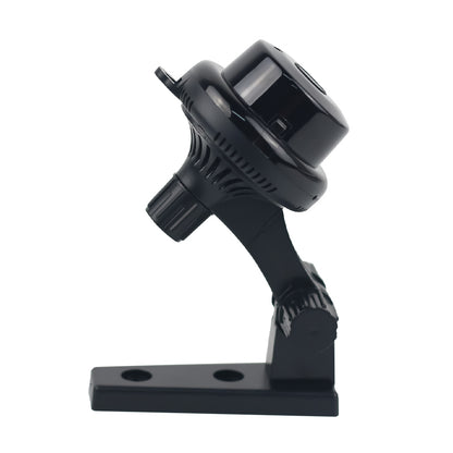 The Tactical mini WiFi security camera angled up on its flexible mount, displaying the sturdy mounting base.