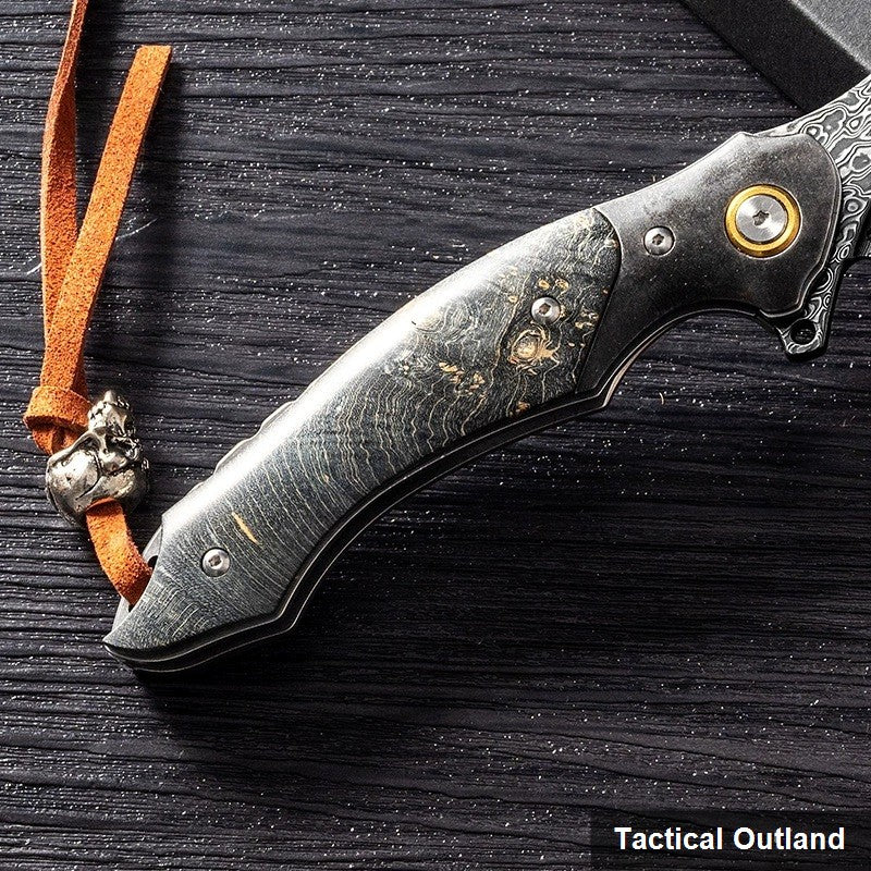73-layer VG10 Damascus blade and handle detail