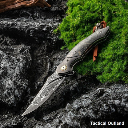 73-layer VG10 Damascus folding knife shown open